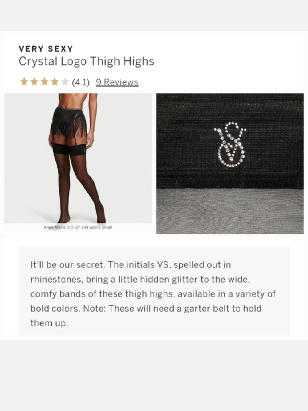 Victoria's secret very sexy logo shine thigh-high stockings LARGE BLACK